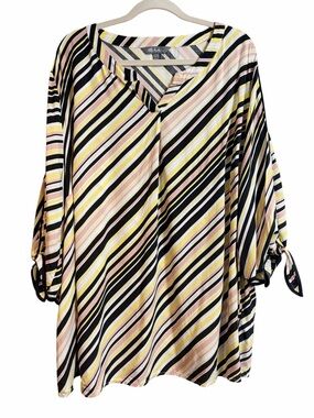 Ulla Popken Stripe Boho Tie Cuff Blouse
